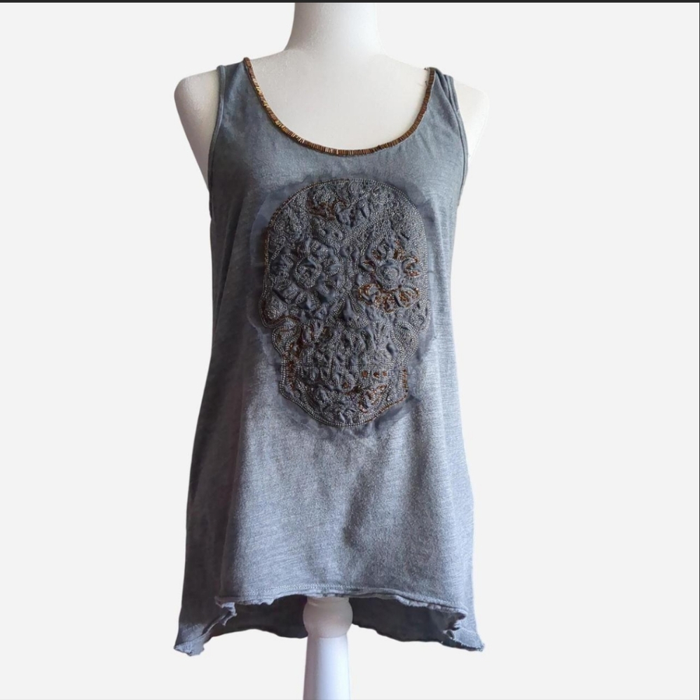 🔥 VINTAGE RARE Harley-Davidson Beaded Sugar Skull Tank Size M🔥